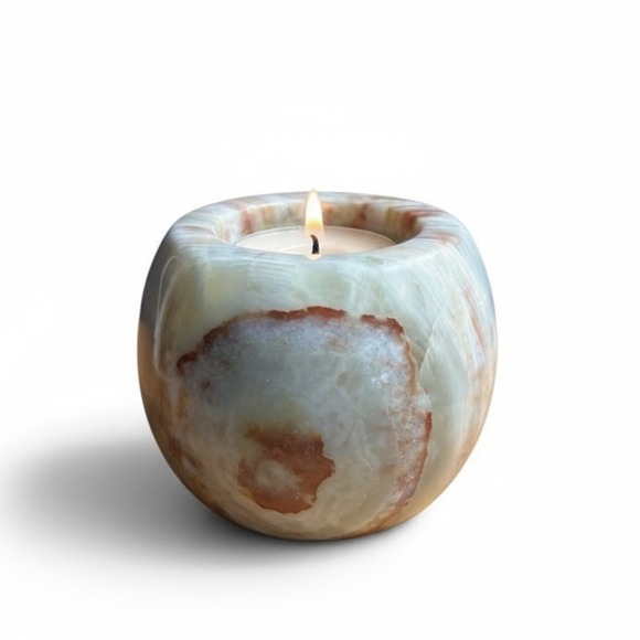 Vintage Onyx Candle Holder Cream/Brown/White Beautiful Unique Yea Candle Holder - Picture 1 of 8